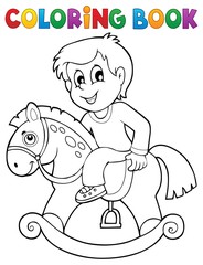 Coloring book boy on rocking horse