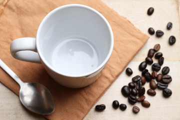 empty white coffee cup on wood background