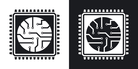 Vector processor icon. Two-tone version on black and white background