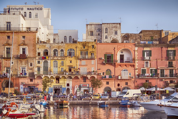 Yacht marina and colorful houses in Italy, Sorrento Sant'Agnello.