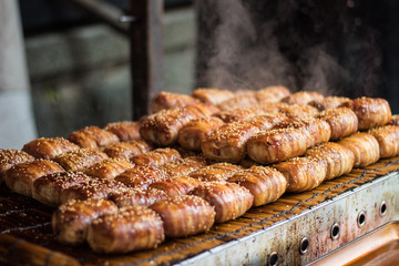 Delicious Japanese street food on a stall in Kyoto, Japan