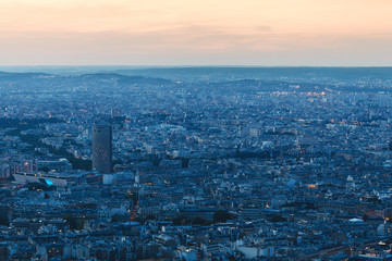 Paris, France. View from Eiffel Tower to the night city