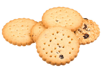 Fruit biscuits with chocolate, isolated on white background