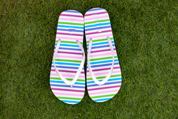 Flip-flops on the green grass