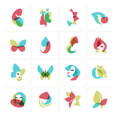 Set of flat design icons for  beauty, fashion, cosmetics, spa and wellness, healthcare and natural products. Vector illustrations for web and graphic design, marketing, product design.