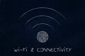 Fototapeta premium wi-fi connection symbol with microchip detail