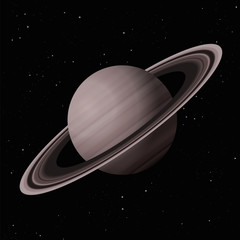 Saturn with typical rings - second largest planet in the Solar System - vector illustration on starry night galaxy black background. © Peter Hermes Furian