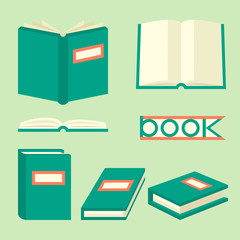 Book isometric signs and symbols. Education concept in flat style with different books. Book set in flat design style. Open graphic book for reading. Students book. Vector illustration