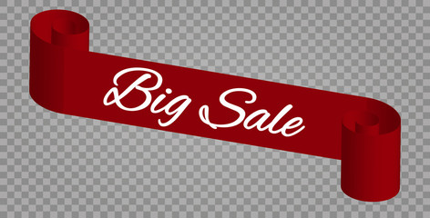 Red realistic detailed curved paper big sale banner. Ribbon Isolated on transparent background.. Vector illustration