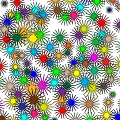 Multicolored stars are scattered on a white background