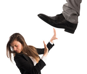 Aggressive boss with employee isolated on white background. Concept of overwork and mobbing