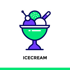 Linear icon ICE CREAM of bakery, cooking. Pictogram in outline style. Suitable for mobile apps, websites and presentation