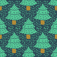 Christmas tree drawing pattern. Fir cartoon style. spruce background