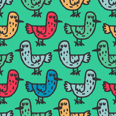 Birds child drawing pattern. Hand drawing ornament. Texture for childrens cloth