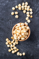 Sweet popcorn on stone board