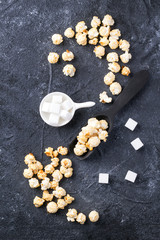 Sweet popcorn on stone board