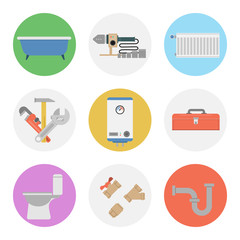 Nine color flat icon set - PLUMBING