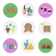 Nine color flat icon set - wine production