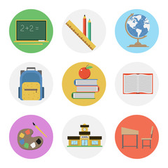Nine color flat icon set - School