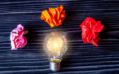 concept idea inspiration on dark wooden background top view