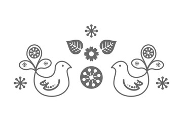 Scandinavian folk decoration with cute bird vector