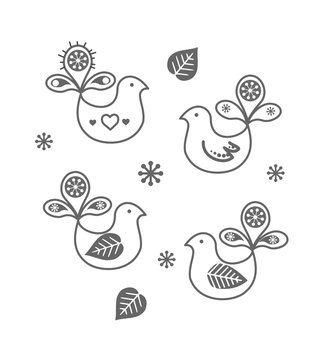 Scandinavian folk decoration with cute bird vector