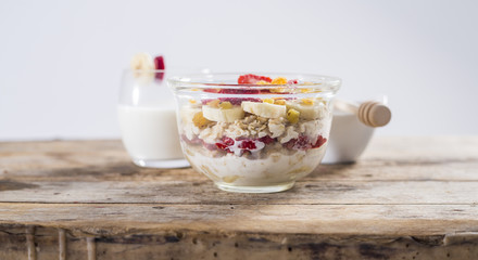 Oatmeal porridge with strawberry and banana 