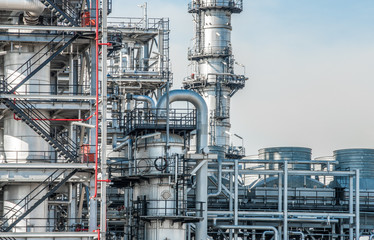 Industrial zone,The equipment of oil refining,Close-up of industrial pipelines of an oil-refinery...