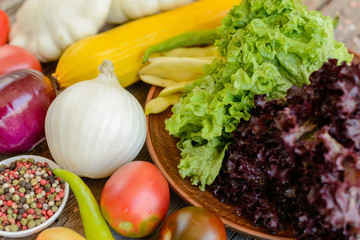 Vegetables on vintage wood background - autumn harvest. Rural still life