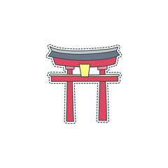 Hand drawn patch badge with Japan symbol - Itsukushima. Sticker, pin and patch in cartoon 80s-90s comic style