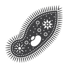 Biology concept with Paramecium Caudatum unicellular organism, vector silhouette