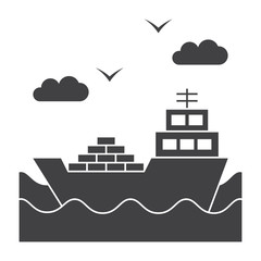 Shipbuilding concept with ship at sea, vector silhouette