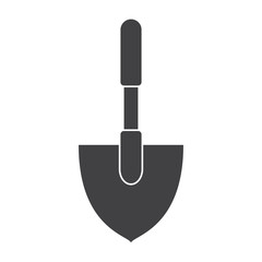 Mini shovel, vector black silhouette on white background