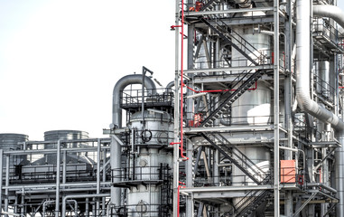 Industrial zone,The equipment of oil refining,Close-up of industrial pipelines of an oil-refinery...