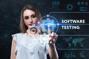 The concept of business, technology, the Internet and the network. A young entrepreneur working on a virtual screen of the future and sees the inscription: Software testing