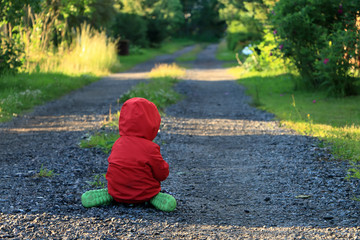 lonely little child crying and sad about on the way