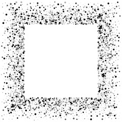 Dense black dots. Square messy frame with dense black dots on white background. Vector illustration.