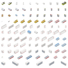 Equipment for grocery supermarket isometric icon set