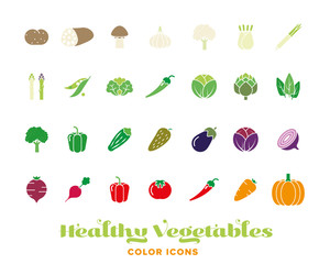 Healthy vegetables color icon collection