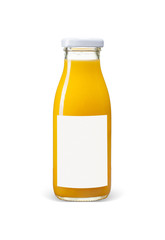 Orange juices bottle with blank label on white background
