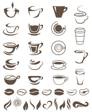 Coffee Cups, Beans and Steam Shapes Template For Logos