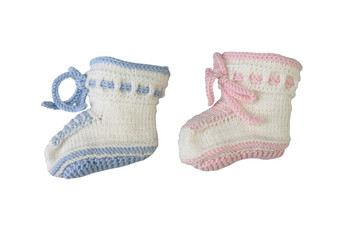 Couple knitted bootees to newborn