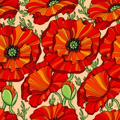 Papier peint Coquelicots Modèle sans couture avec des fleurs de pavot rouges. Fond floral