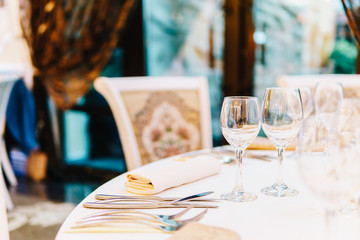 Beautiful Decorated Wedding Restaurant Table Setting Before The Party