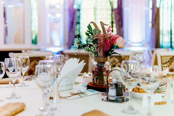 Beautiful Decorated Wedding Restaurant Table Setting Before The Party