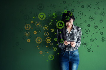 Communication Technology on daily life via Smart Phone Concept, Social media or Network system...