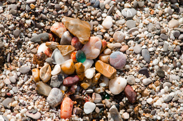 Multicolored stones on the beach