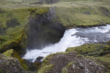 Naklejka na ściany i meble waterfalls cascade at river skoga in Iceland
