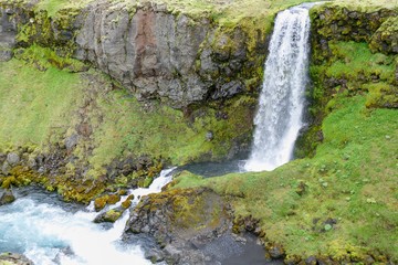 waterfalls cascade at river skoga in Iceland