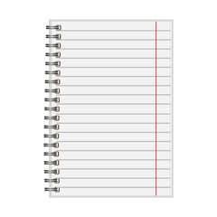 Blank realistic closed spiral notebook isolated on white background. Vertical copybook. Template, mock up of organizer or diary. Horizontal lined notebook.Vector.